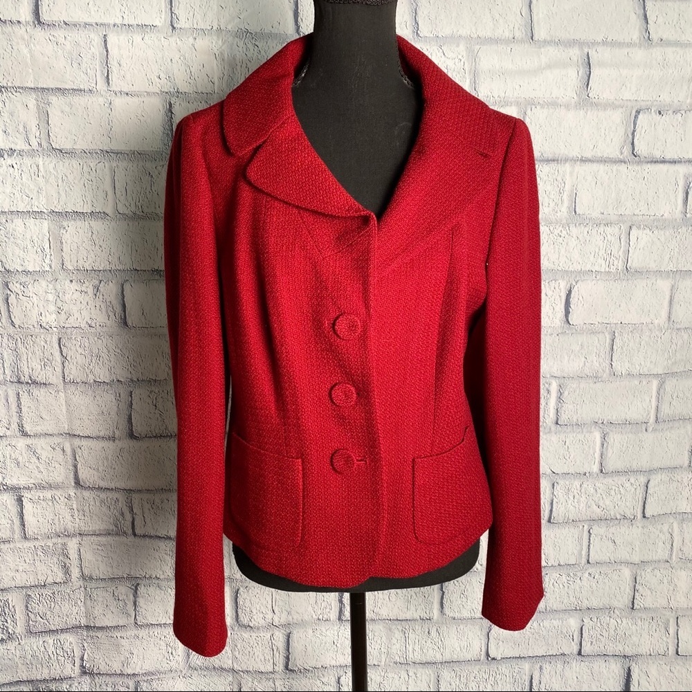 Ann Taylor Red Textured Button Jacket